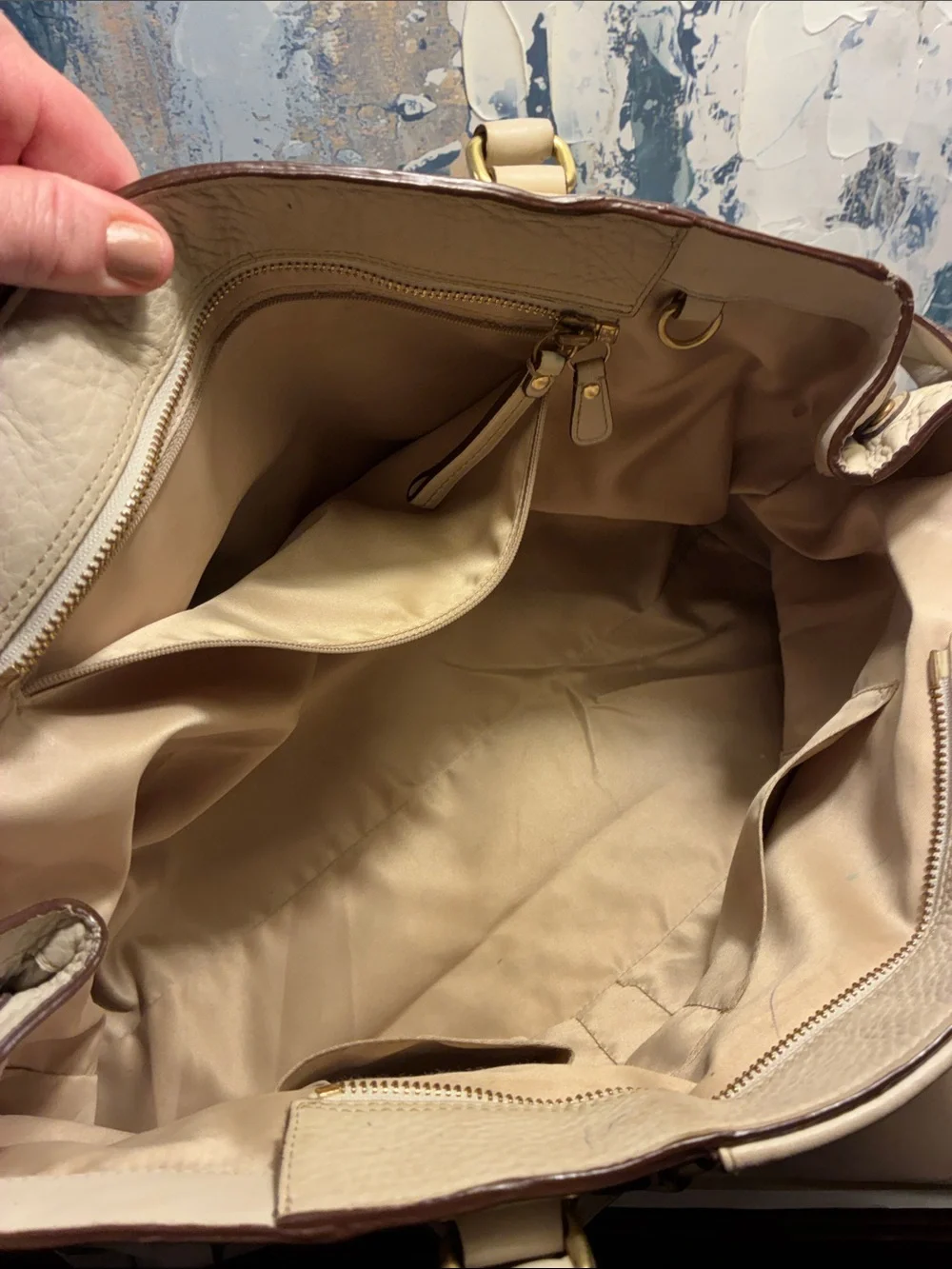 Genuine Vintage Coach Hampton 2006Cream Leather Tote with Braided Trim